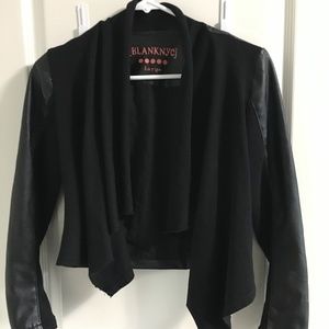 Black long sleeve open jacket faux leather